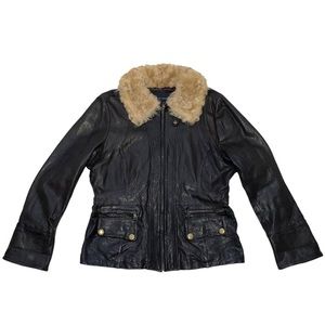 XL Banana Republic brown leather coat with a shearling lamb collar 🐑